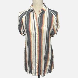 BDG Button Down Shirt Women XS Multi Striped Short Sleeve Top‎